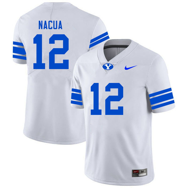 Men #12 Puka Nacua BYU Cougars College Football Jerseys Sale-White - Click Image to Close